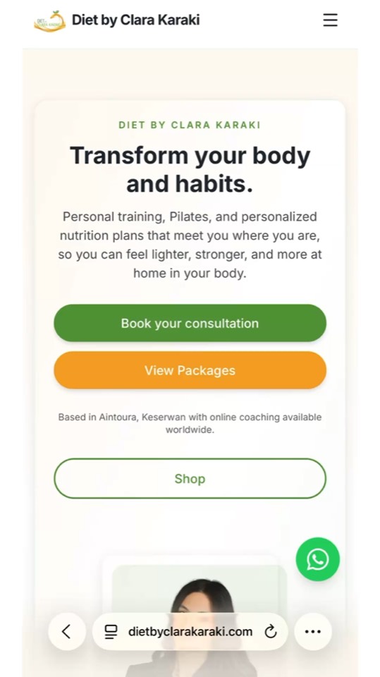 the Diet by Clara Karaki site, shown on a phone